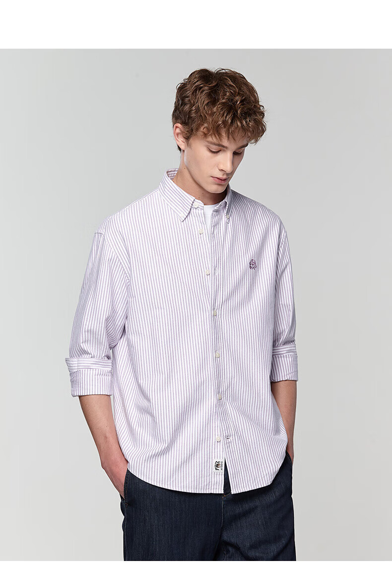 HAZZYS Men's Spring and Autumn Commuter PHIZ Striped Oxford Long Sleeve Shirt 12